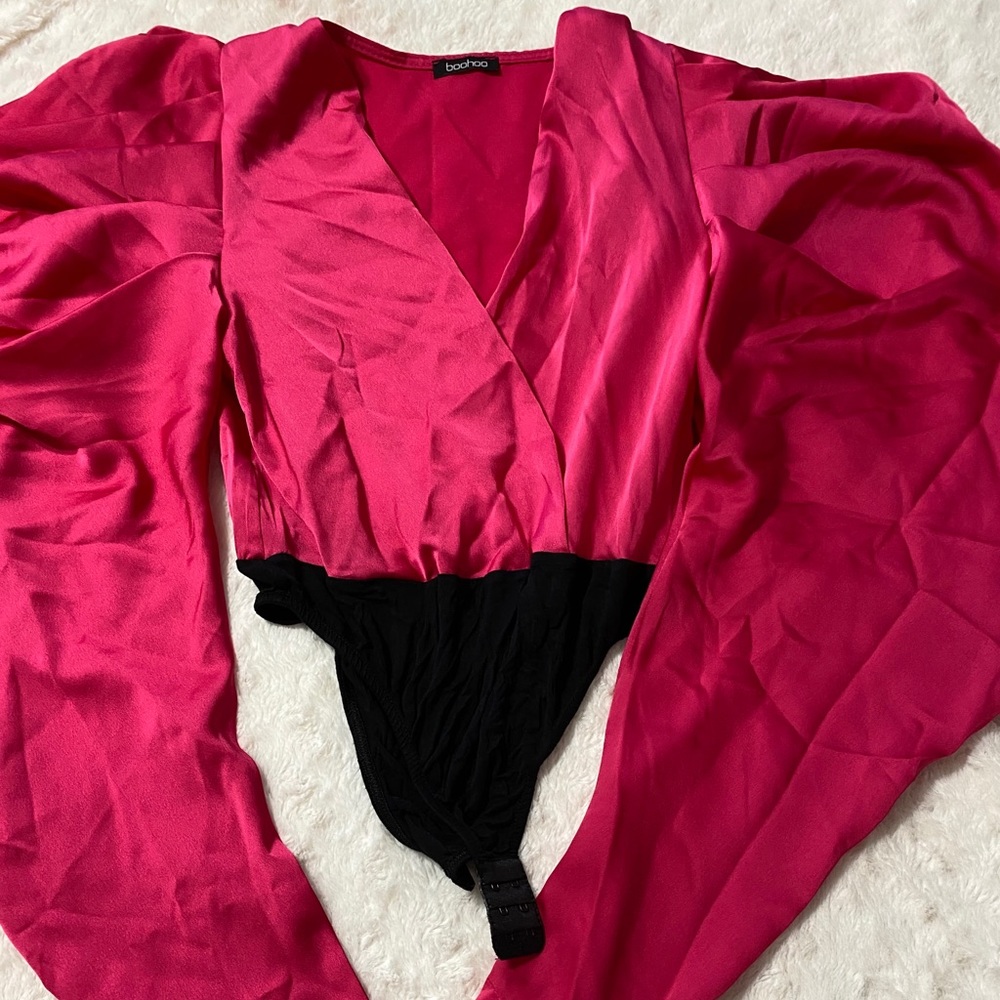 Gorgeous neon pink puff sleeved bodysuit